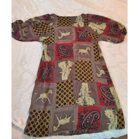 Orion London Boho Patchwork Print Dress With Puff Sleeves & Elephant Zebra Print - Picture 3 of 7